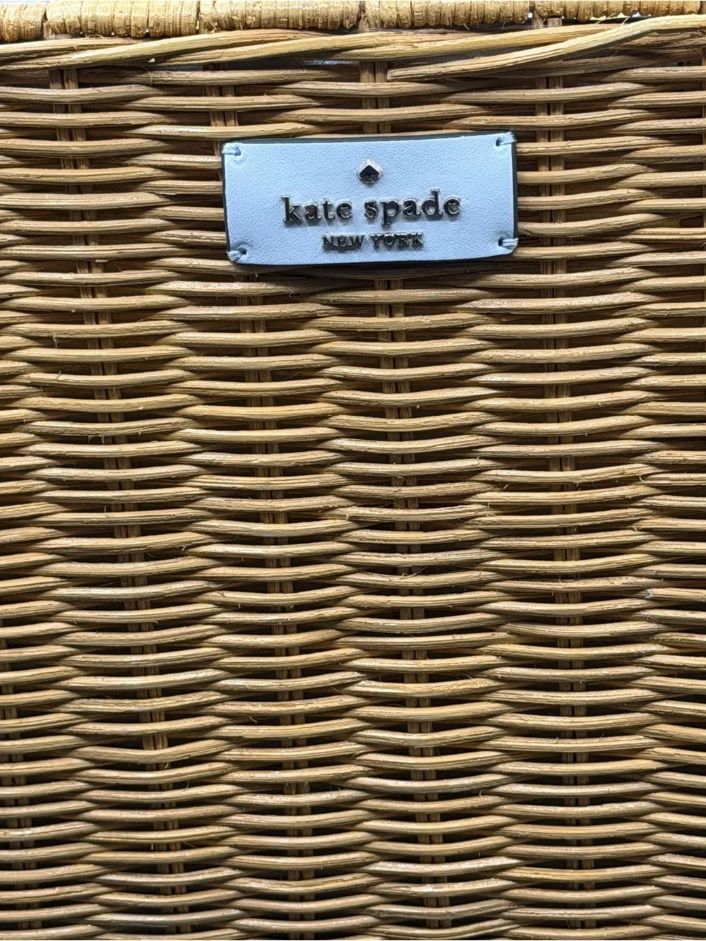 Kate Spade Wicker Basket Bag — Straw/Rattan with White Straps & Floral Lining - Picture 2 of 8